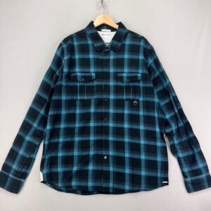 Lamb & Flag Flannel Shirt Mens L Green Black Plaid Button Down Cotton Long Sleev